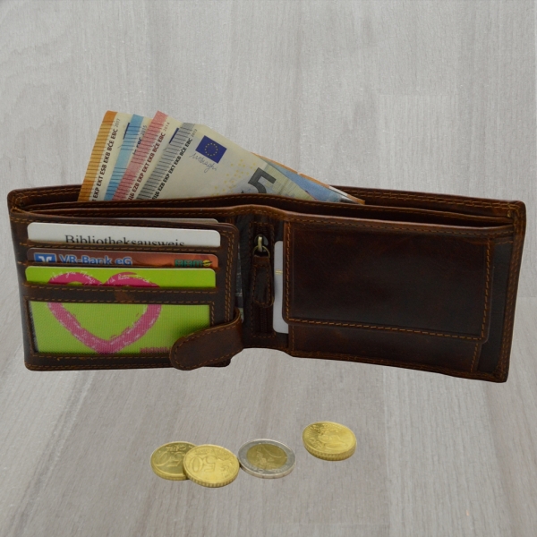 flevado Herren Portemonee Totenkopf mit RFID Schutz Geldbörse Vintage Leder Handarbeit (braun)